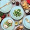 Blue Gold Paper Plates and Napkins Tableware Set-25 x 7''Dessert Plates & 25 x 6.5''Napkins & 25 x 7.3''Forks,Blue Party Supplies for Baby Showers,Birthday,Wedding,Bridal Shower,Anniversary(Serve 25)
